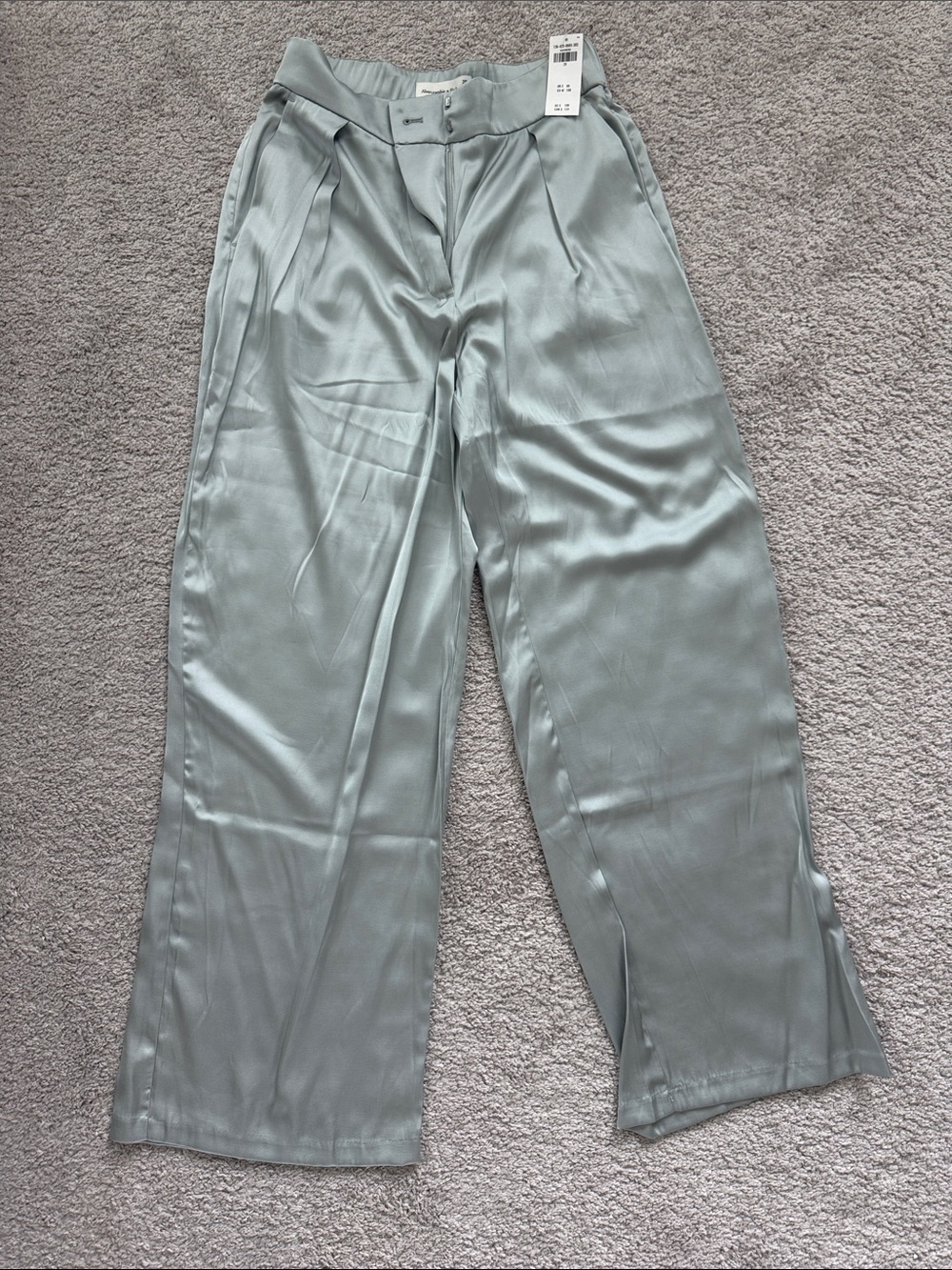 Abercrombie & Fitch Satin Wide-Leg Pants - Light Sage